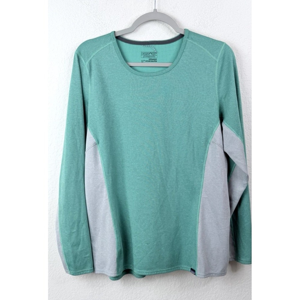Patagonia Capilene Midweight Baselayer Women XL Green Gray Long Sleeve Hiking